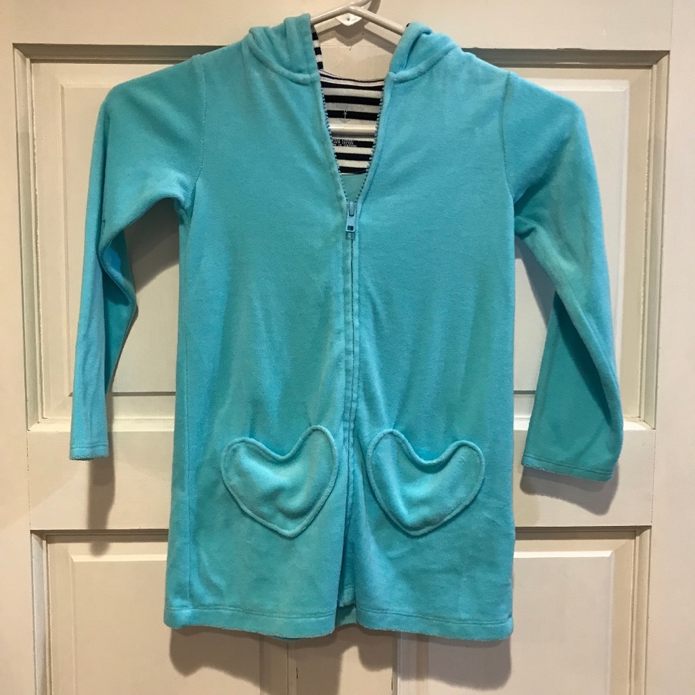 Lands' End Turquoise Blue Hooded Terry Robe Small